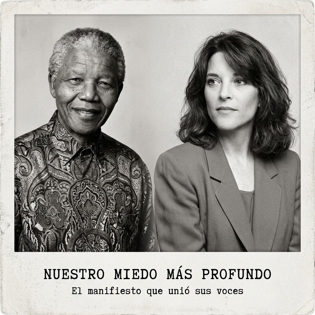 Nelson Mandela y Marianne Williamson con el texto «Nuestro miedo más profundo»